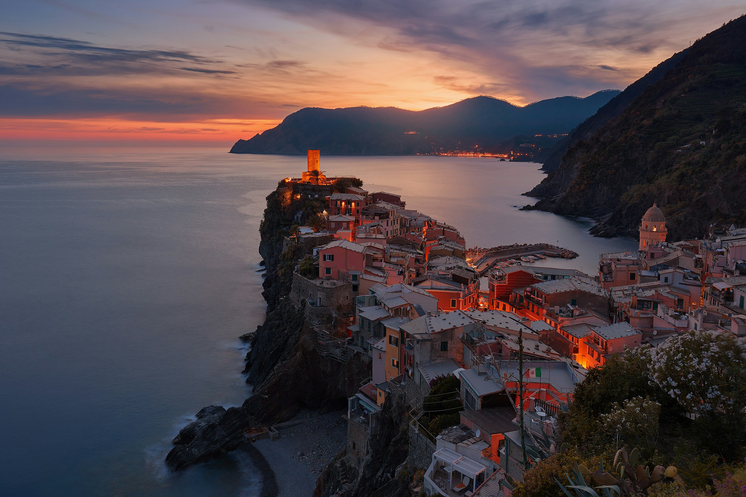 Italian coastline at dusk